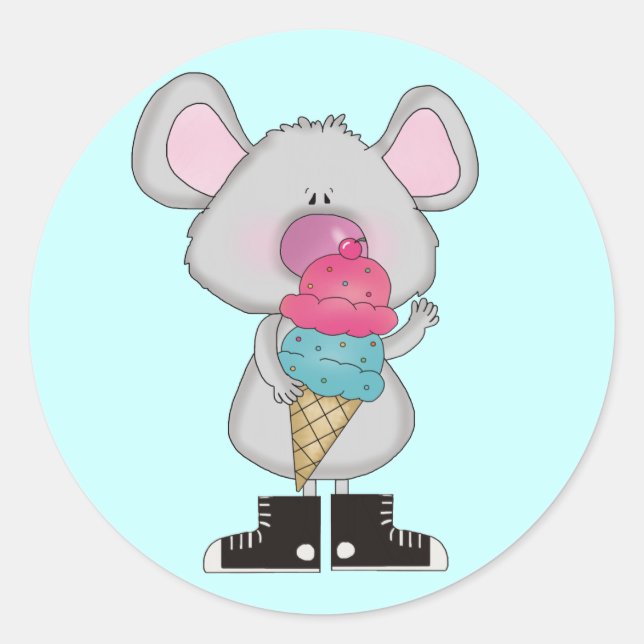 Maus mit Eiscreme-Hemden und Geschenken Runder Aufkleber (Vorderseite)