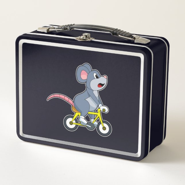 Maus mit Fahrrad Metall Brotdose (Vorderseite)
