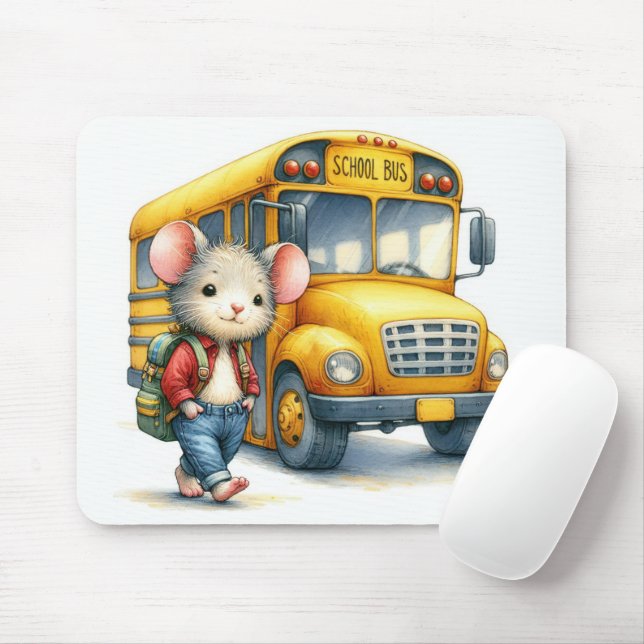 Maus mit gelbem Schulbus Mousepad (Mit Mouse)