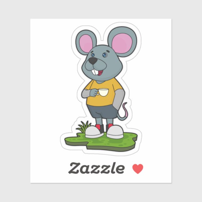 Maus mit Kaffeetasse Aufkleber (Blatt)