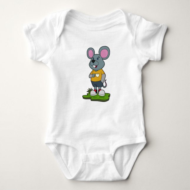 Maus mit Kaffeetasse Baby Strampler (Vorderseite)