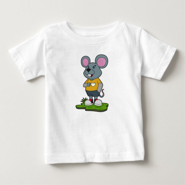 Maus mit Kaffeetasse Baby T-shirt (Vorderseite)