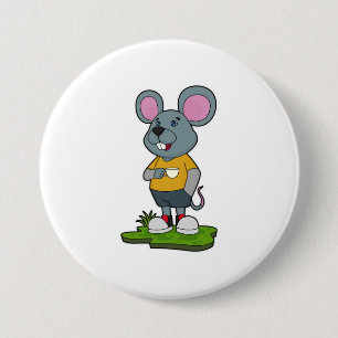 Maus mit Kaffeetasse Button