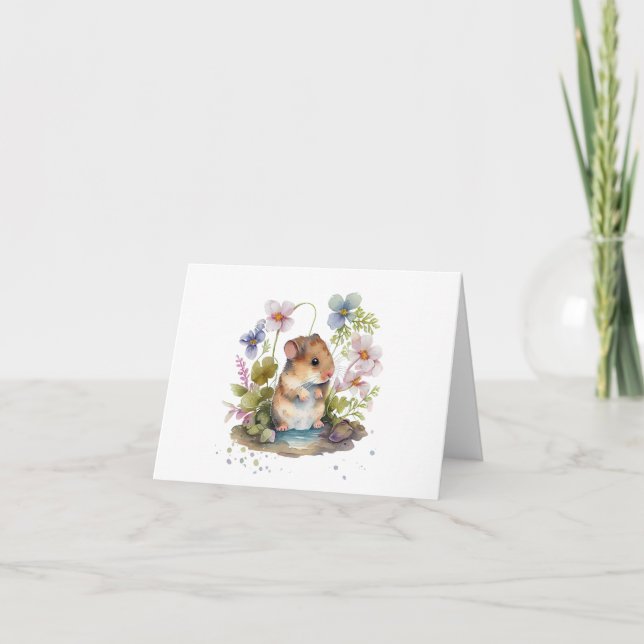 Maus mit Puddle und Blume BLANK Karte (Vorderseite)