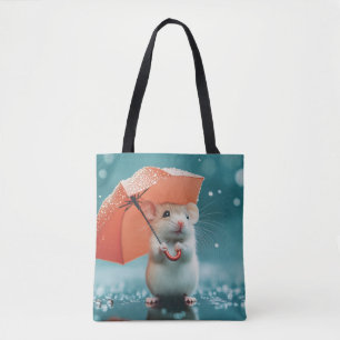 Maus mit Regenschirm in Regen: Niedliche Regentage Tasche
