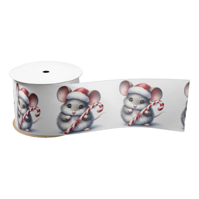 Maus mit Weihnachtscreme Satinband (Spule)