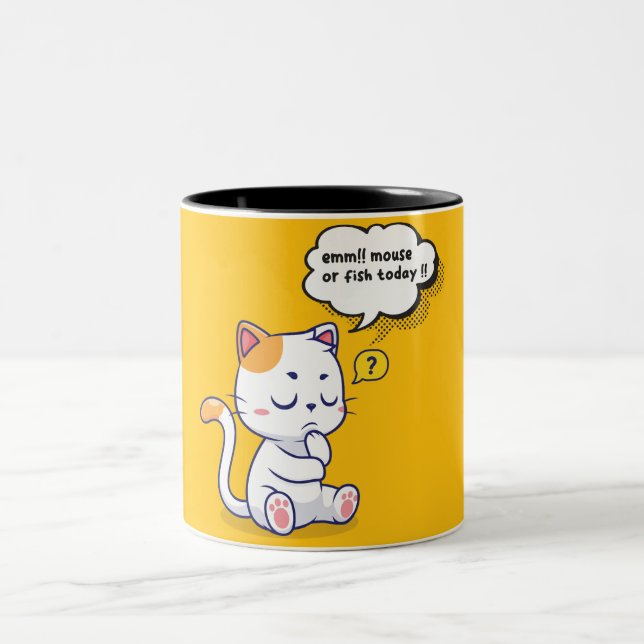 Maus oder Fisch? - lustiges Haustier - Tief denken Zweifarbige Tasse (Mittel)
