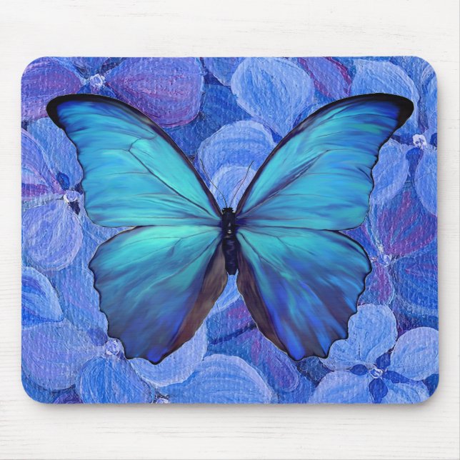 Maus Pad - Blaues Morpho/Hydrangea Mousepad (Vorne)