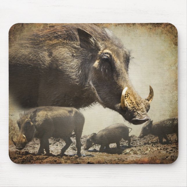 Maus Pad Warthog mit Babys aus Afrika Mousepad (Vorne)