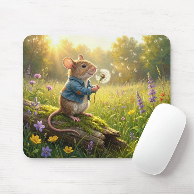 Maus pustet Löwenzahn-Sämlinge weg Mousepad (Mit Mouse)