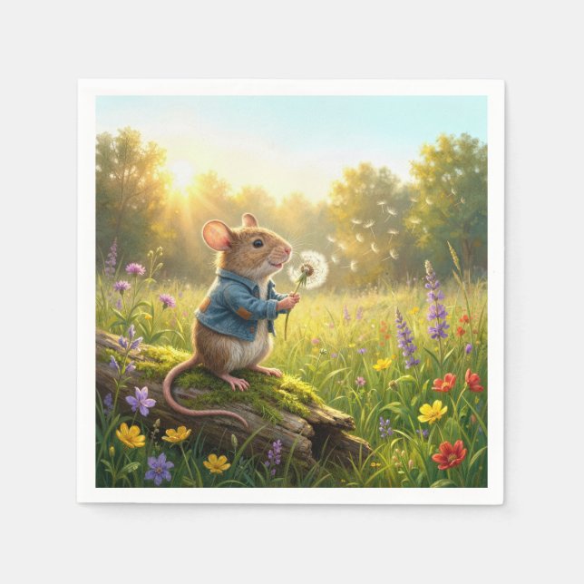 Maus pustet Löwenzahnkeimlinge weg Serviette (Vorderseite)
