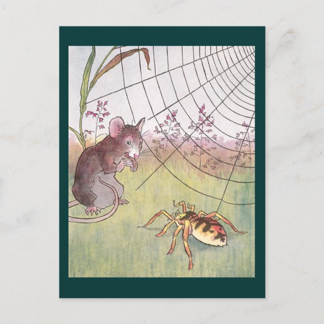 Maus, Spider und Web auf der Wiese Postkarte (Vorderseite)