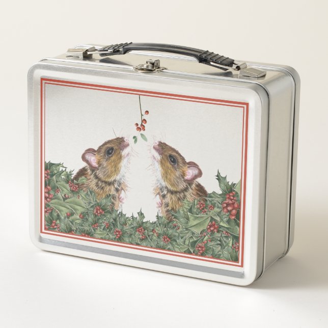 Maus und Holly Weihnachtskochttin Metall Brotdose (Vorderseite)