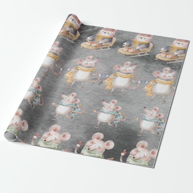 Maus und Ratte, Kaninchen - Weihnachten Geschenkpapier (Ungerollt)