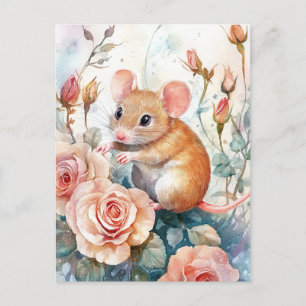 Maus und Rosen Postkarte