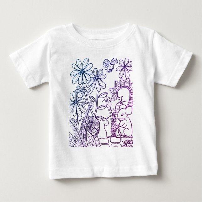 Maus und Schnecke mit Fantasie-Blume Baby T-shirt (Vorderseite)