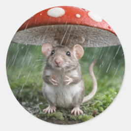 Maus unter einem Pilz Runder Aufkleber