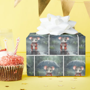 Maus unter einem Schirm Geschenkpapier