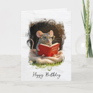 Maus zum Geburtstag liest ein Buch Karte