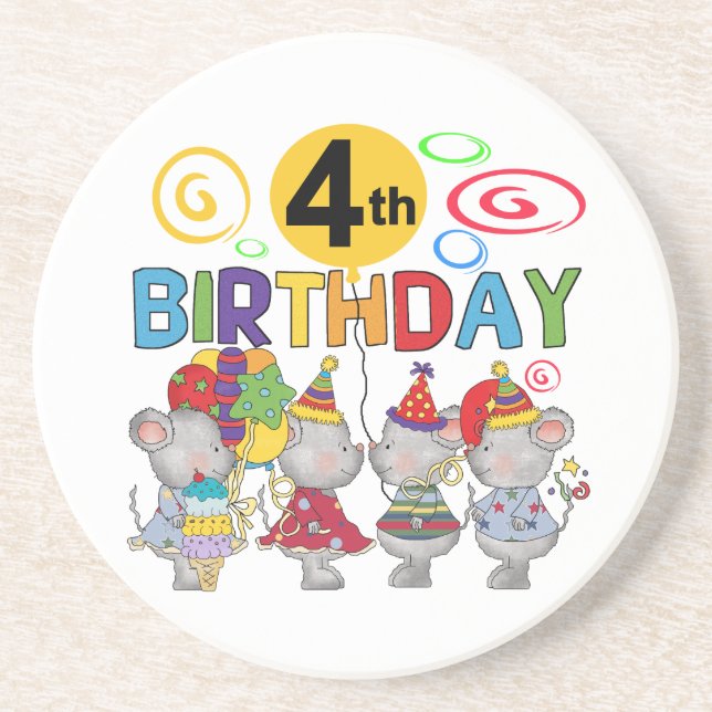 Mäuse 4. Geburtstag T - Shirt und Geschenke Getränkeuntersetzer (Vorne)