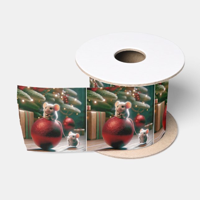 Mäuse auf Red Christmas Ornament Satinband (Spule)