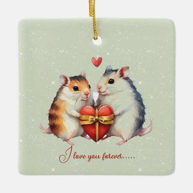 Mäuse Couple I Liebe You Forever Valentine Keramikornament (Vorderseite)