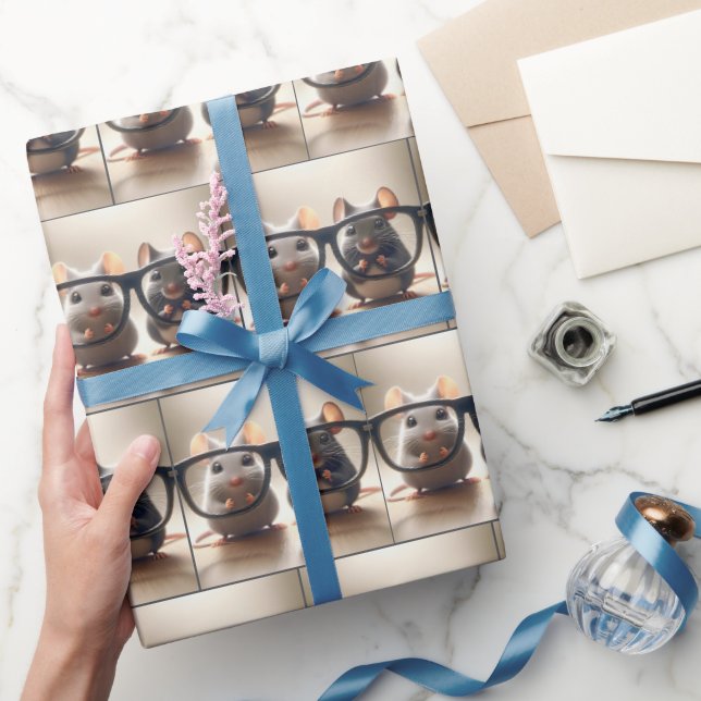 Mäuse, die von hinter einer schwarzen Brille herbe Geschenkpapier (Schenken)