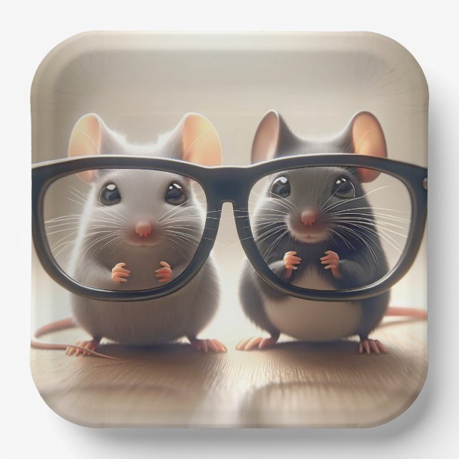 Mäuse, die von hinter einer schwarzen Brille herbe Pappteller (Vorderseite)