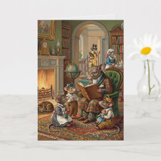 Mäuse in einer gemütlichen Bibliotheksszene aus ei Karte