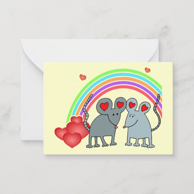Mäuse in Liebe Regenbogen Valentines Mini-Kinderka Mitteilungskarte (Vorderseite)