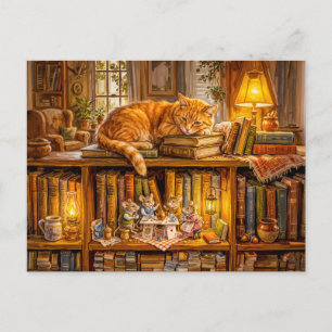Mäuse-Kaffeetreff im Bücherregal Postkarte
