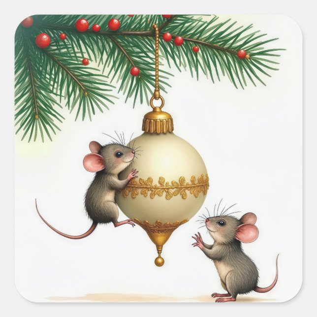 Mäuse mit goldenen Weihnachtsgeschmack Quadratischer Aufkleber (Vorderseite)