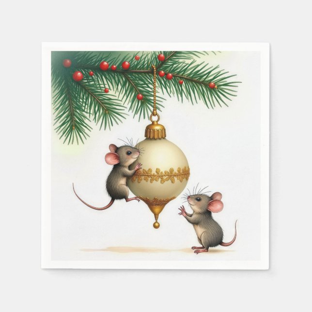Mäuse mit goldenen Weihnachtsgeschmack Serviette (Vorderseite)