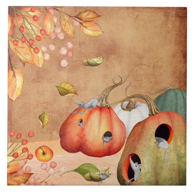 Mäuse Mouse Erntedank Illustration Fliese (Vorderseite)