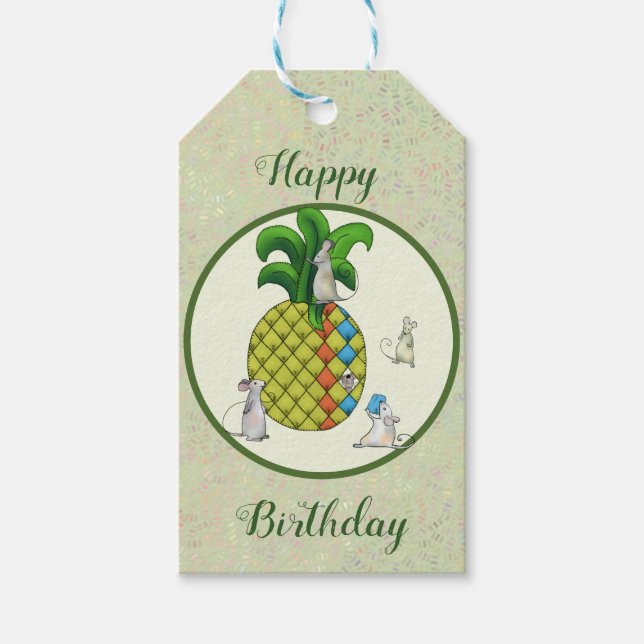Mäuse nähen Ananas Geschenkanhänger (Vorderseite)