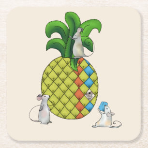 Mäuse nähen Ananas Rechteckiger Pappuntersetzer