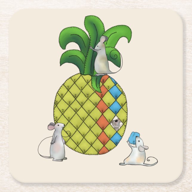 Mäuse nähen Ananas Rechteckiger Pappuntersetzer (Vorderseite)