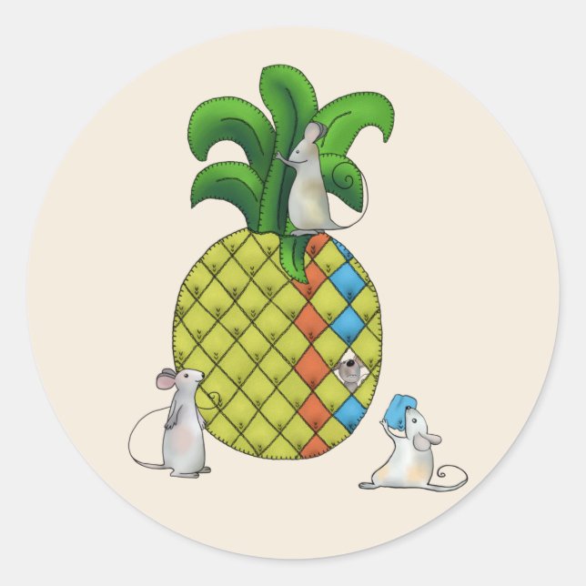 Mäuse nähen Ananas Runder Aufkleber (Vorderseite)
