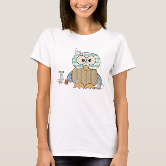 Mäuse nähen Eule T-Shirt (Vorderseite)
