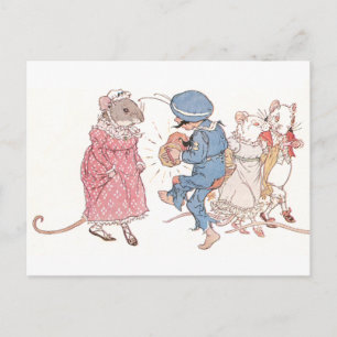 Mäuse tanzen zur Konzertina Postkarte