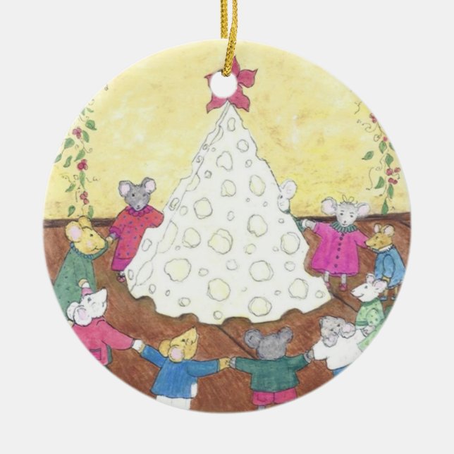 Mäuse um einen Käse Weihnachtsbaum Keramik Ornament (Vorne)