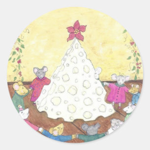 Mäuse um einen Käse Weihnachtsbaum Runder Aufkleber