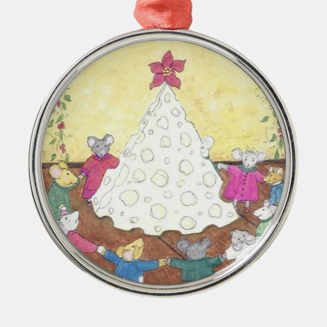 Mäuse um einen Käse Weihnachtsbaum Silbernes Ornament (Vorne)