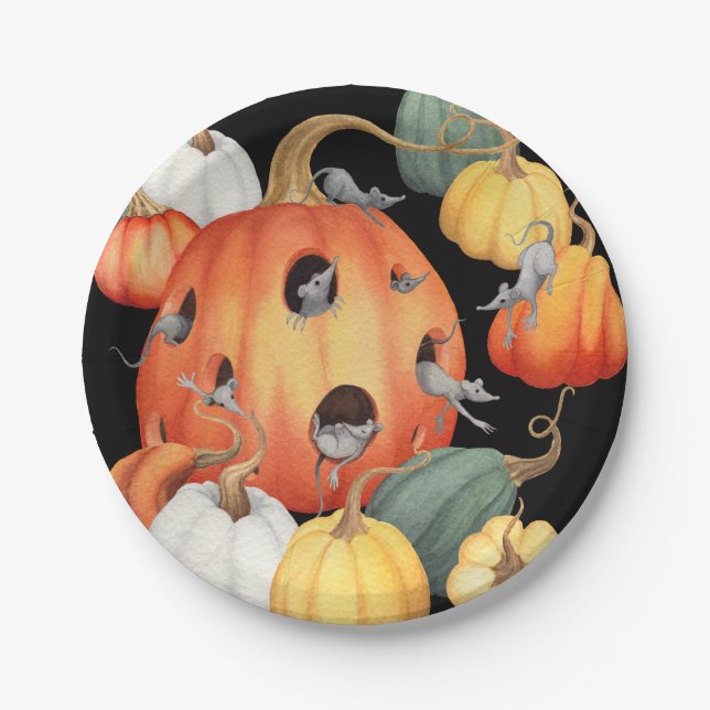 Mäuse und Kürbiskins Halloween Pappteller (Vorderseite)