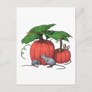 Mäuse und Pumpkins: Niedliche Herbstszene: Kunst Postkarte