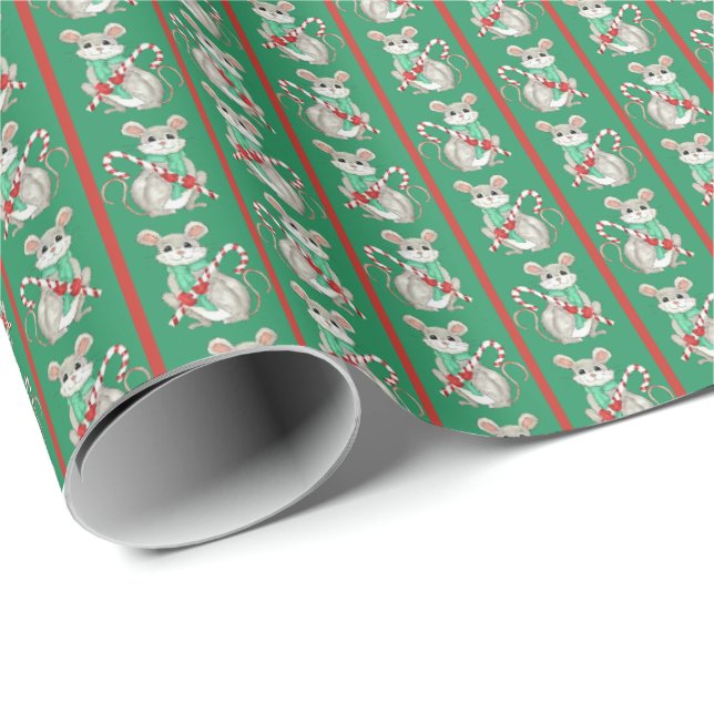 Mäuse und Zuckerstangen Geschenkpapier (Rolleneckpunkt)