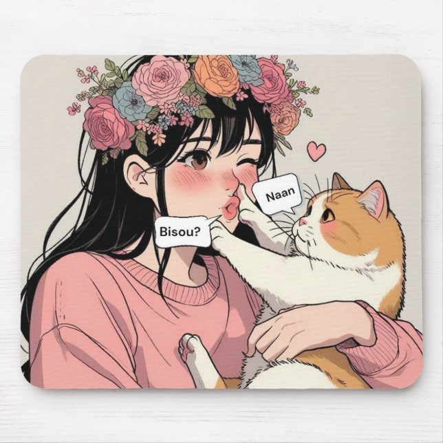 Mauseppich, die junge Frau und ihre Grumpy Cat Mousepad (Vorne)