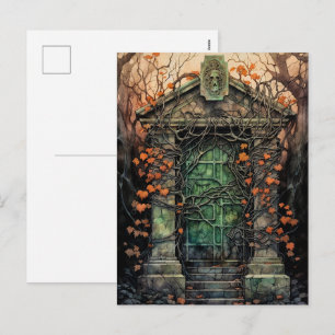 Mausoleum Door Halloween Postkarte