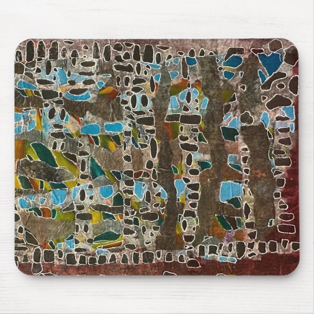 Mauspad in braun Blues grau & Grüntöne (Vorne)