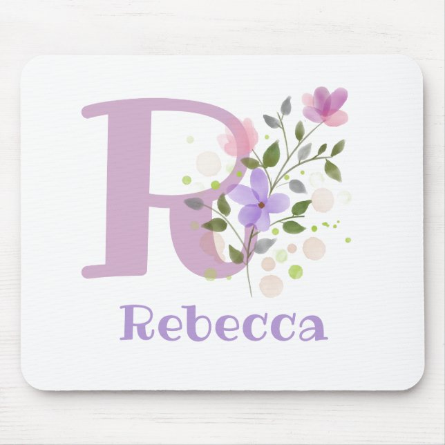 Mauspad Initial Plus Name & Blumen Design (Vorne)
